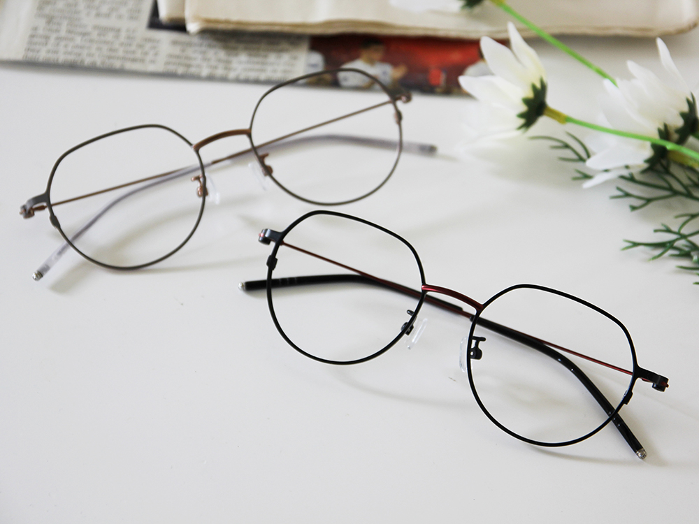 極．纖細輕款｜輕巧極細多邊圓框 霧淺灰/棕