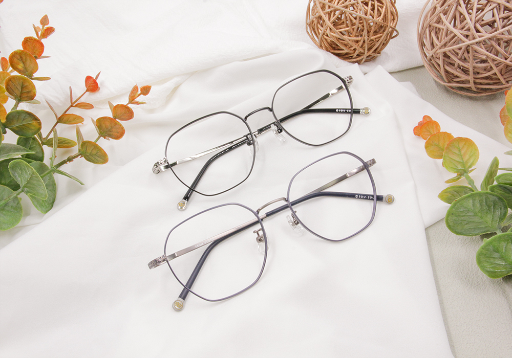 SOU・SOU l 搖搖蘿蔔草 多邊框眼鏡❀金屬靛藍