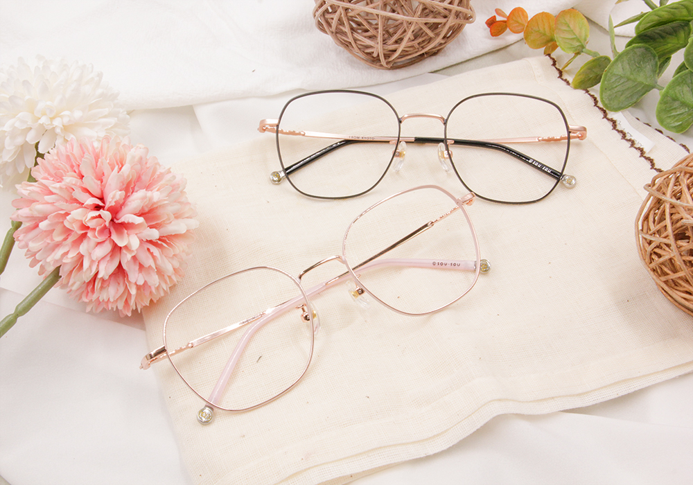 SOU・SOU l 綻放 造型多邊框眼鏡❀玫瑰嫩粉