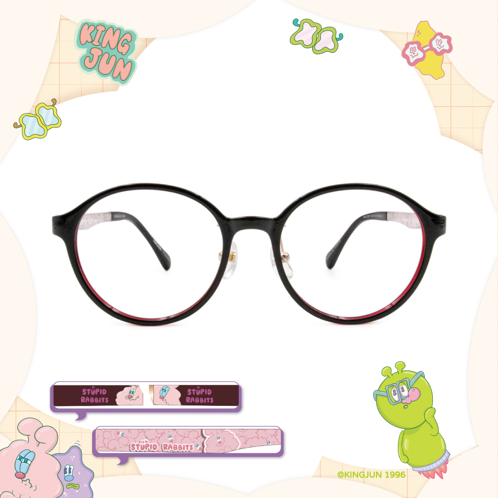 ❰台灣設計師聯名❱_KINGJUN系列｜他是蠢兔 圓框眼鏡 ｜霧黑/透紅