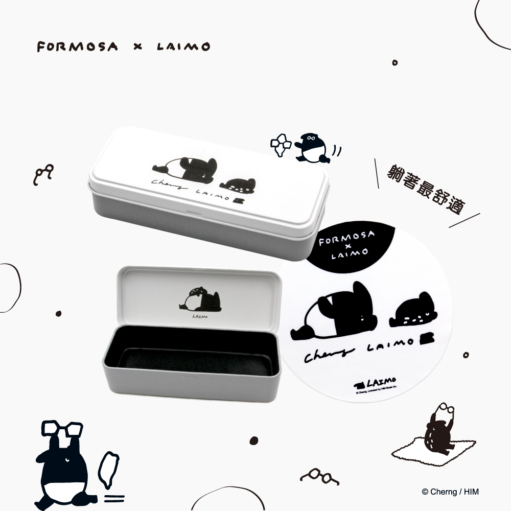 ❰台灣設計師聯名❱_LAIMO系列｜來貘與小貘的早晨 長方框眼鏡｜粉透白