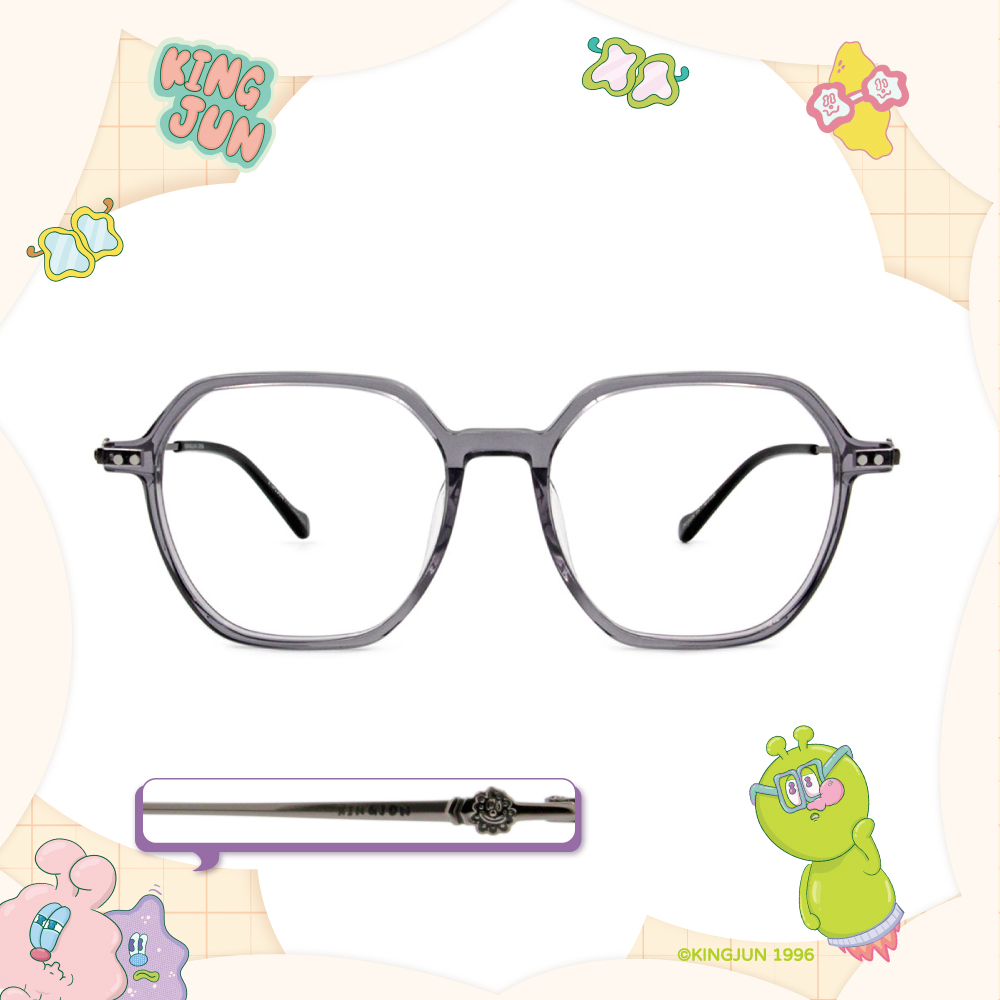 ❰台灣設計師聯名❱_KINGJUN系列｜病毒花也很可愛 多邊框眼鏡 ｜深透灰