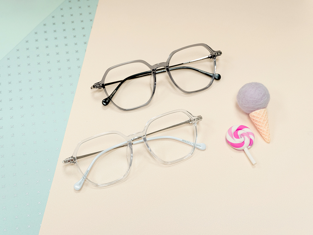 ❰台灣設計師聯名❱_KINGJUN系列｜病毒花也很可愛 多邊框眼鏡 ｜深透灰