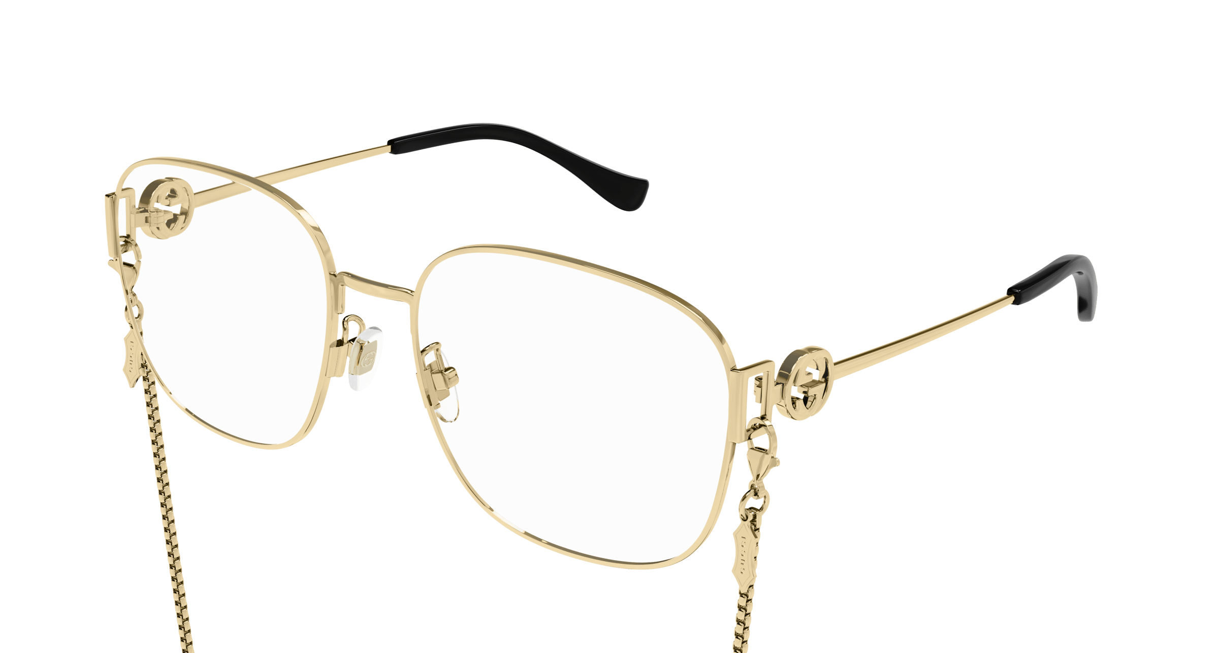 GUCCI | 大雙G標誌鍊條款方框眼鏡 質感金