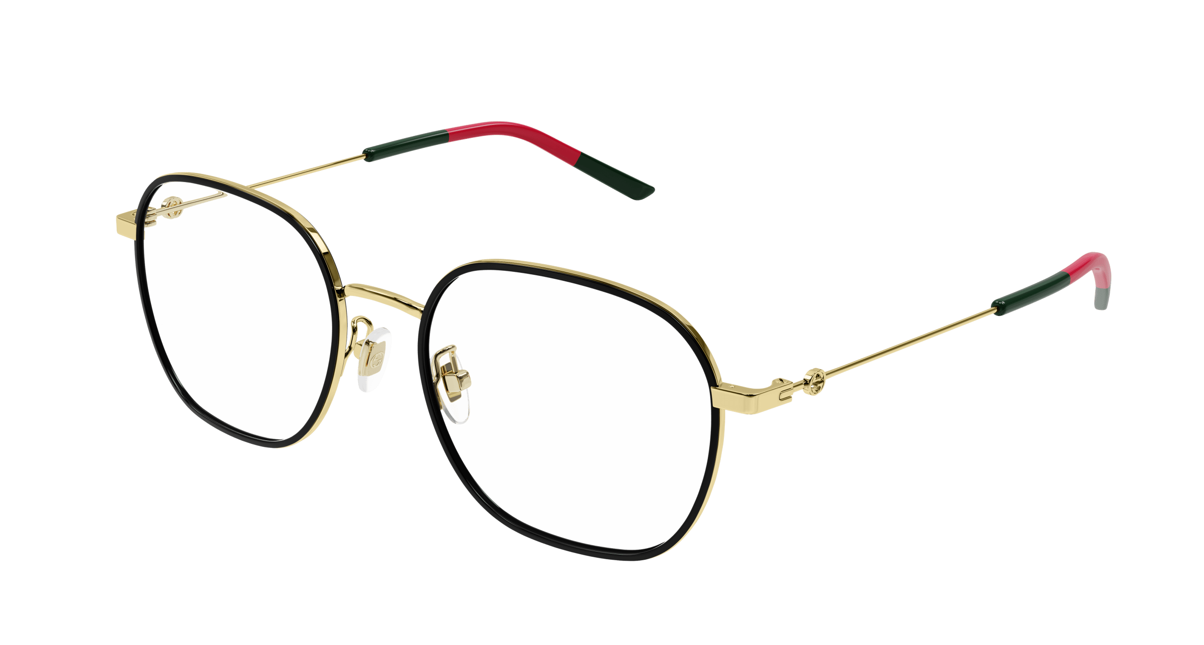 GUCCI | 雙G標誌學院風威靈頓框眼鏡 黑金/綠紅