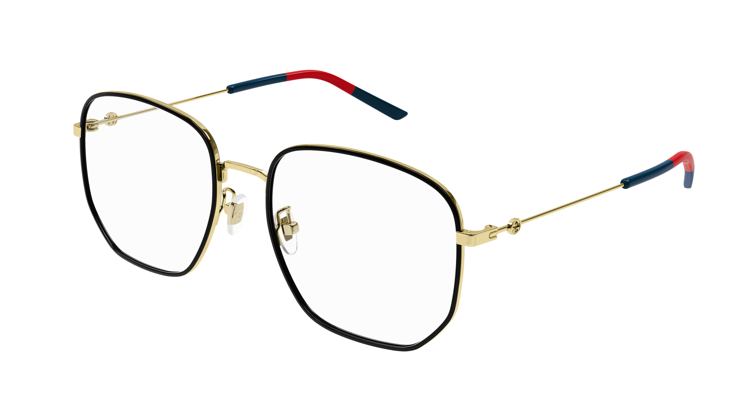 GUCCI | 雙G標誌休閒多邊框眼鏡 黑金/藍紅