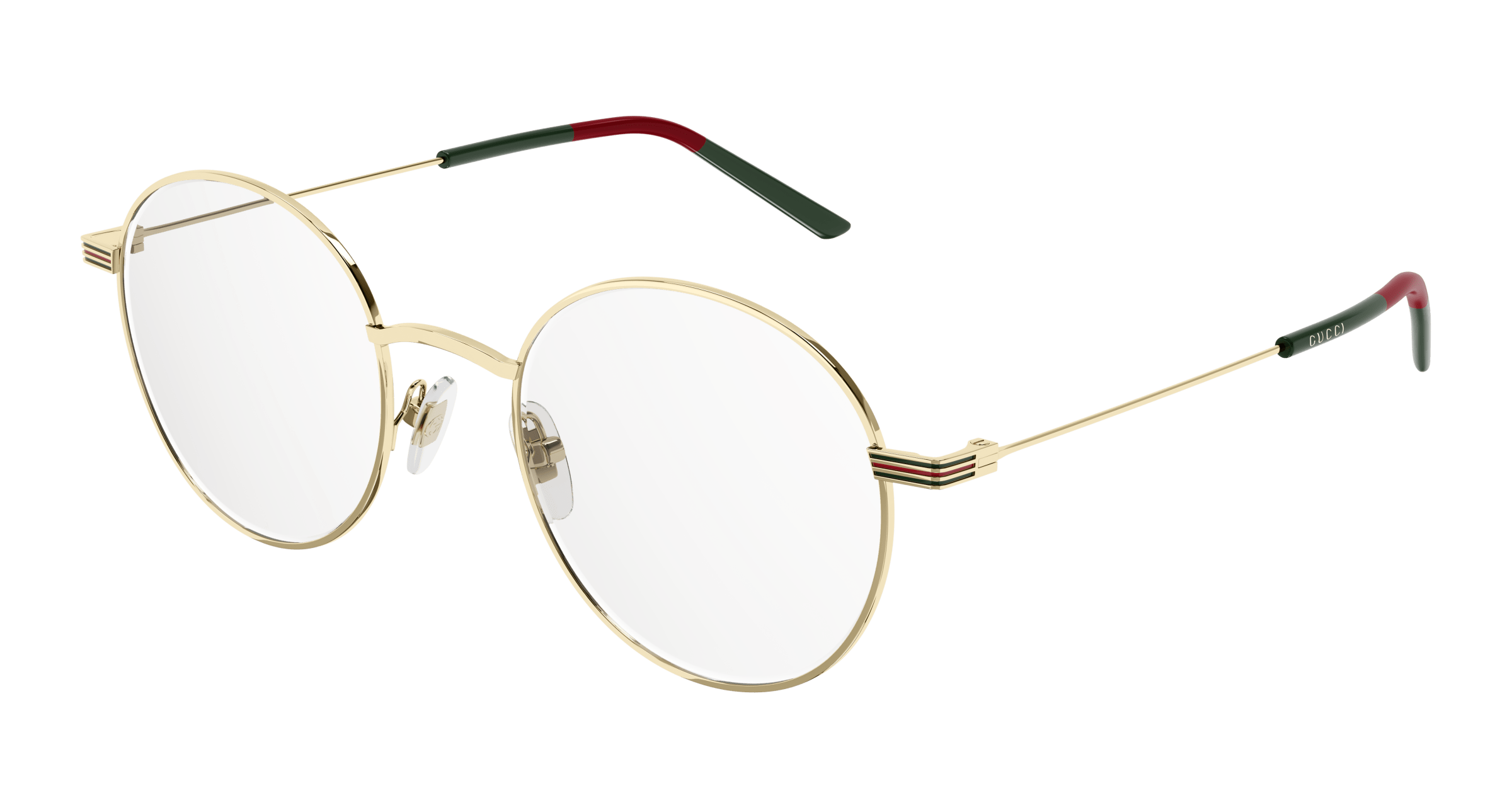 GUCCI | 綠紅綠織帶標誌復古圓框眼鏡 輝煌金