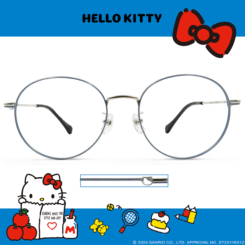 HELLO KITTY▪︎經典｜簍空HELLO KITTY頭氣質款 圓框眼鏡｜寧靜藍