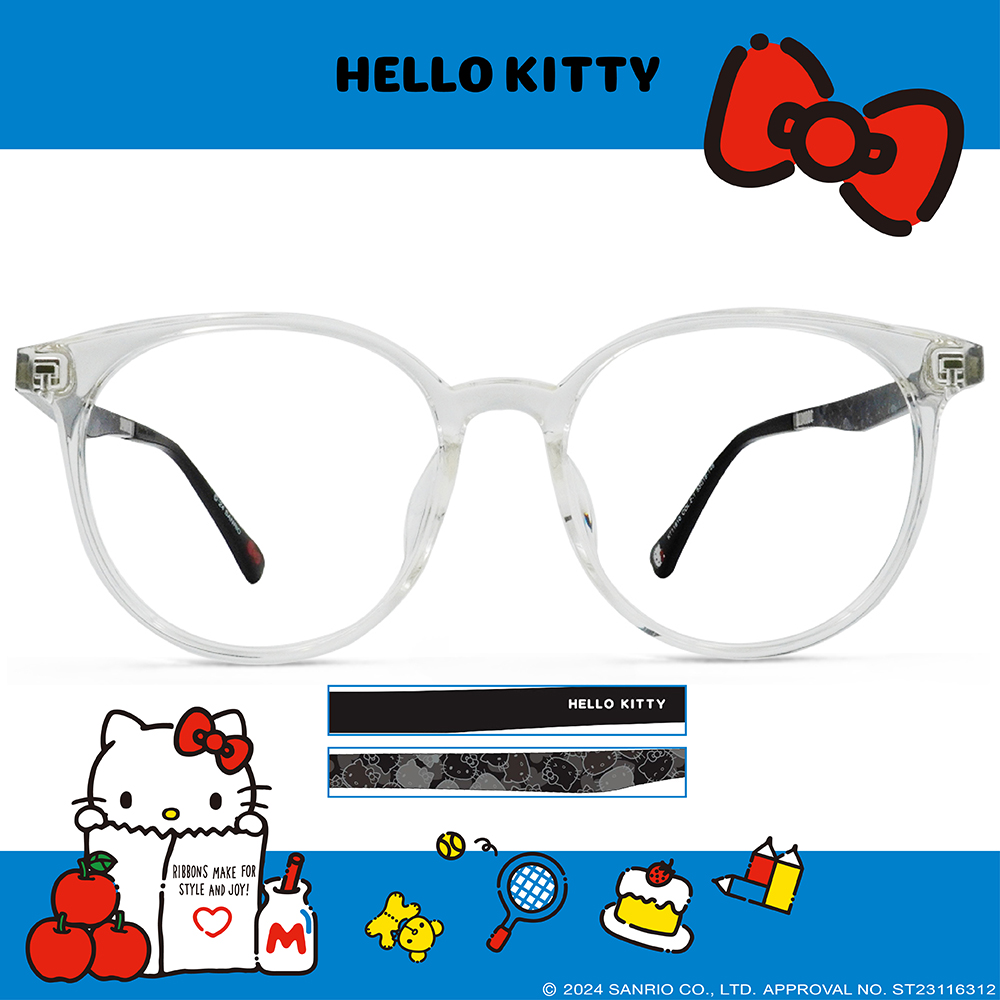 HELLO KITTY▪︎經典｜滿版HELLO KITTY 波士頓框眼鏡｜亮透明