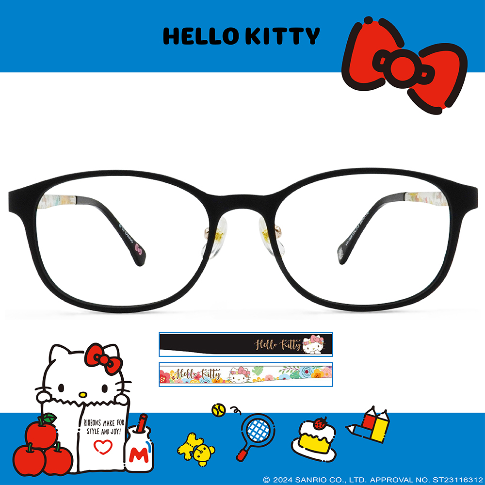 HELLO KITTY▪︎經典｜繽紛花語 方框眼鏡｜夜幕黑