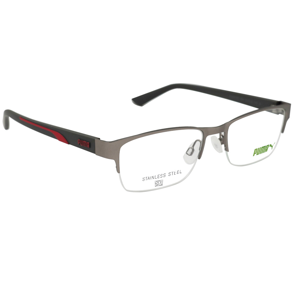 PUMA l 個性犀利長方半框眼鏡 金屬銀