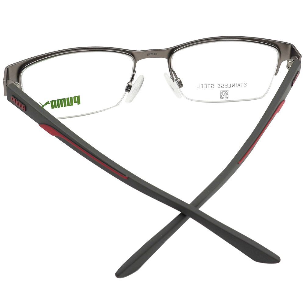 PUMA l 個性犀利長方半框眼鏡 金屬銀