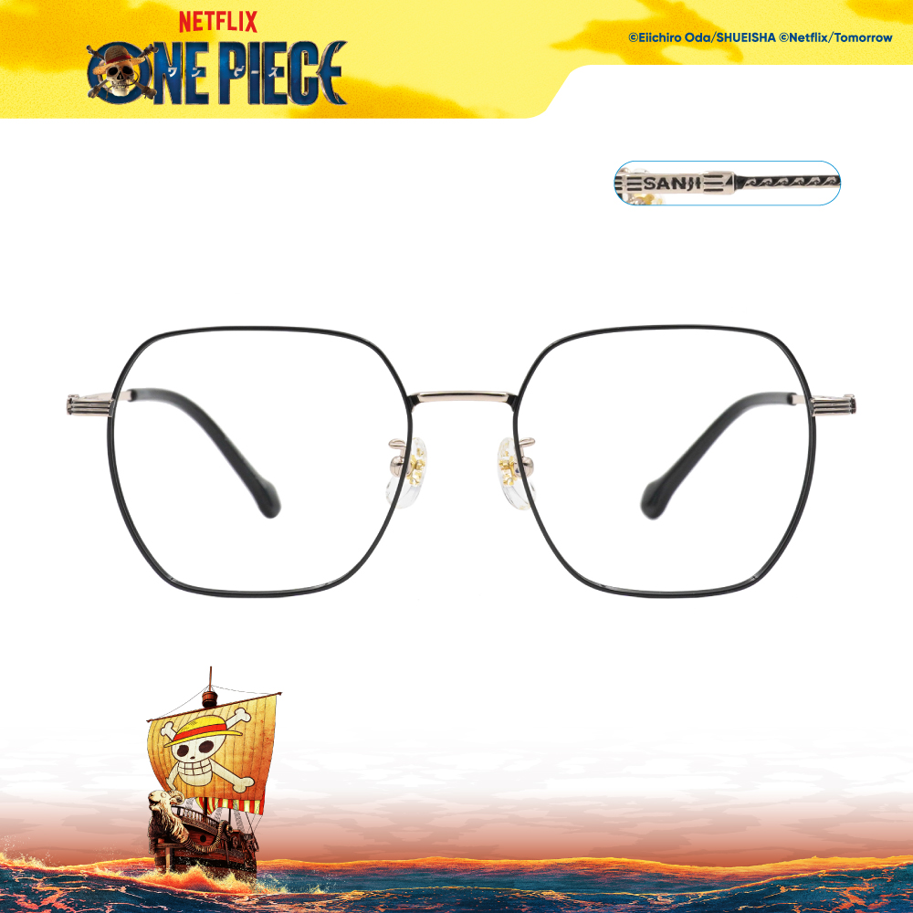 ONE PIECE |香吉士-刀叉風暴多邊框眼鏡|紳士黑|航海王-光學框-EYESmart
