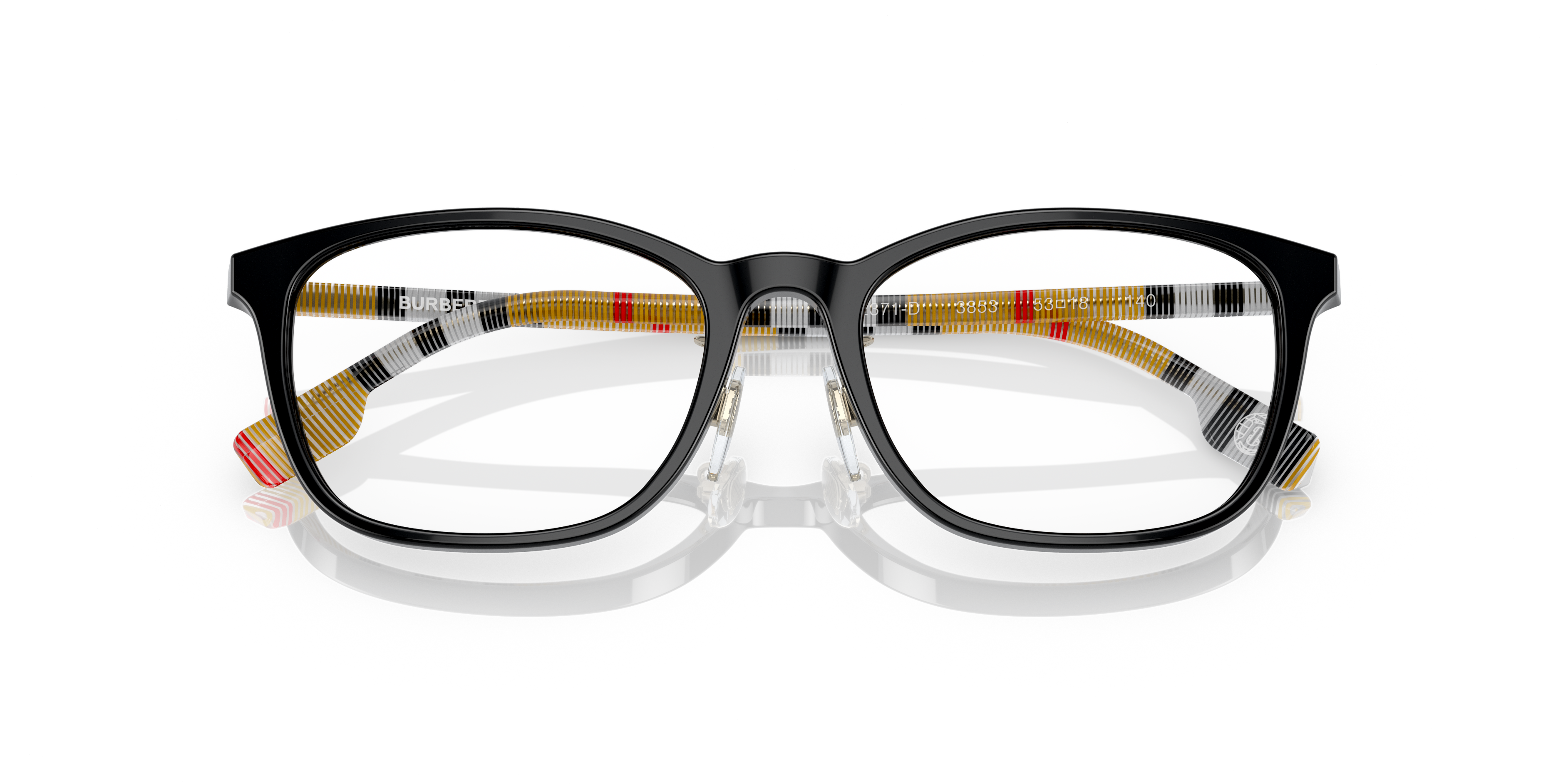 BURBERRY |精緻格紋方框眼鏡 |亮面黑
