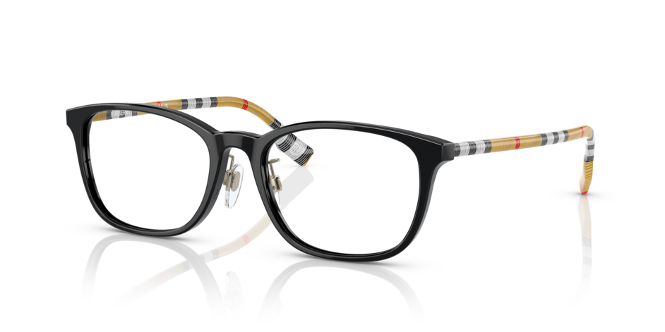 BURBERRY |精緻格紋方框眼鏡 |亮面黑