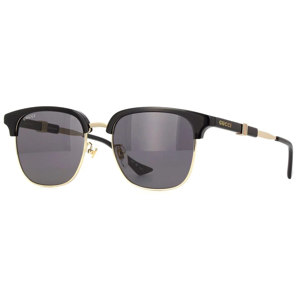 GUCCI | 個性綠紅綠織帶眉框太陽眼鏡 | 黑x金