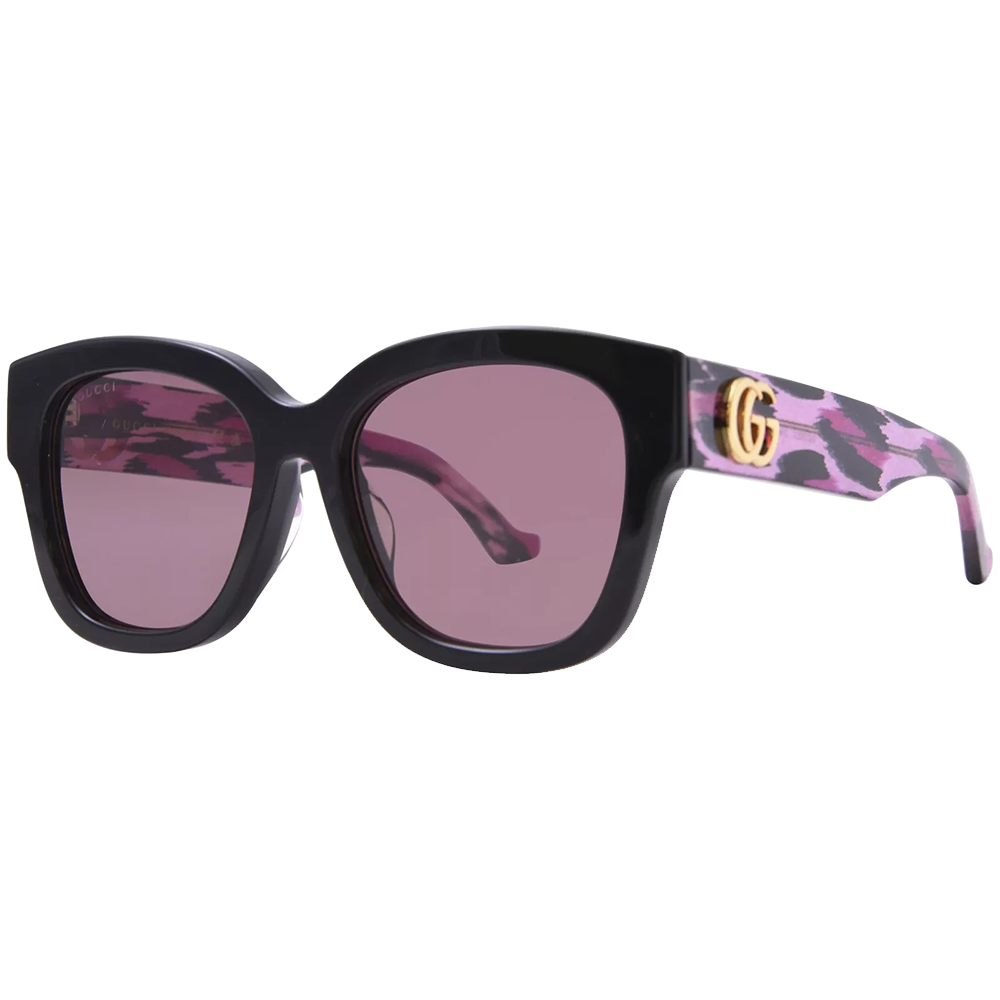 GUCCI | 獨特金色大G粗黑方框太陽眼鏡 | 豹紋粉黑