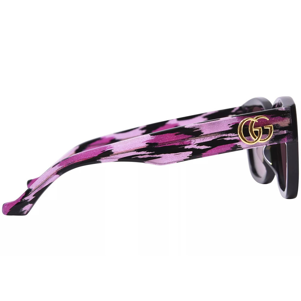 GUCCI | 獨特金色大G粗黑方框太陽眼鏡 | 豹紋粉黑