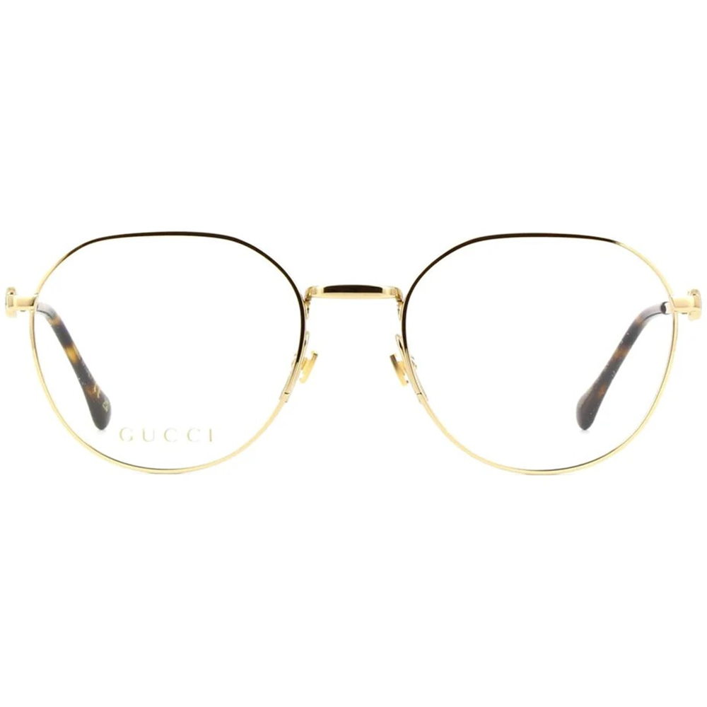 GUCCI |馬銜扣細邊圓框眼鏡 |金/玳瑁