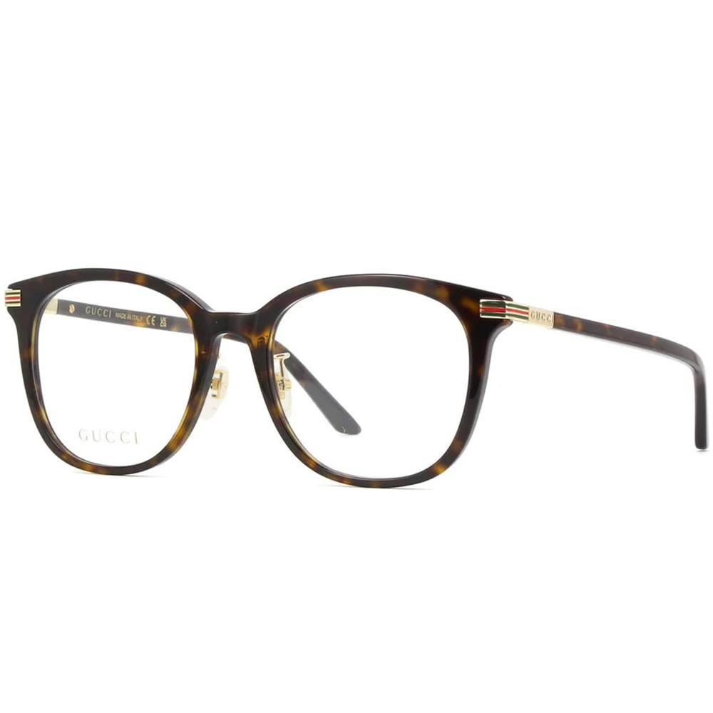 GUCCI | 簡約綠紅綠條紋多邊框眼鏡 |琥珀石