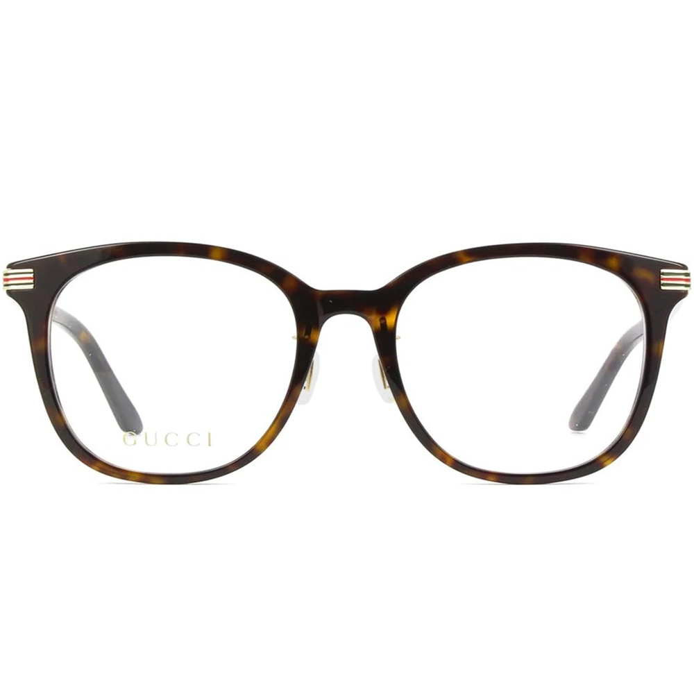 GUCCI | 簡約綠紅綠條紋多邊框眼鏡 |琥珀石