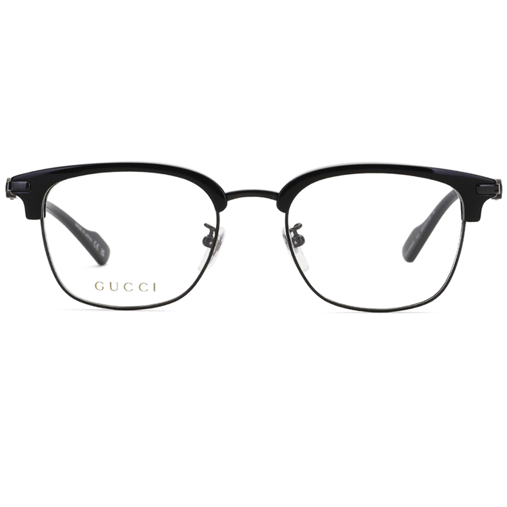 GUCCI | 經典綠紅綠logo 細眉框眼鏡 |漆黑