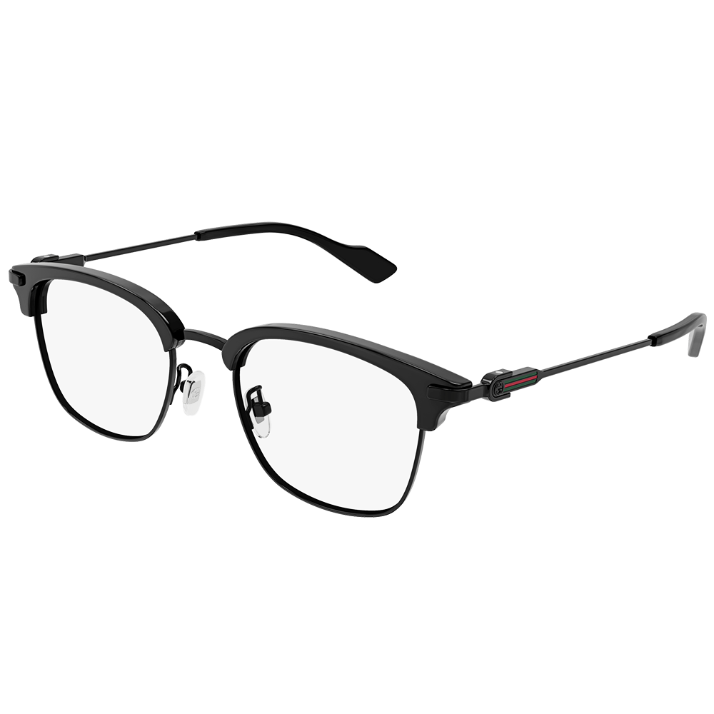 GUCCI | 經典綠紅綠logo 細眉框眼鏡 |漆黑