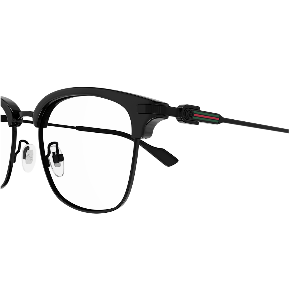 GUCCI | 經典綠紅綠logo 細眉框眼鏡 |漆黑