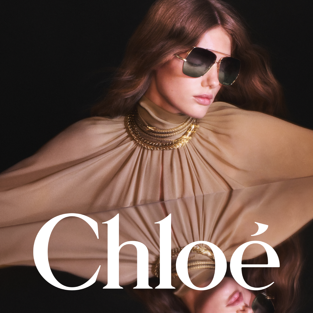 CHLOE | 香檳宣言方框太陽眼鏡  | 灰/香檳金