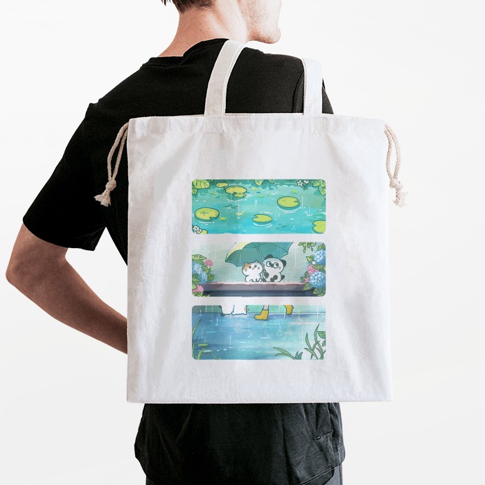 三四隻貓｜下雨的季節_手提束口帆布袋