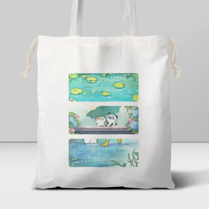 三四隻貓｜下雨的季節_手提束口帆布袋