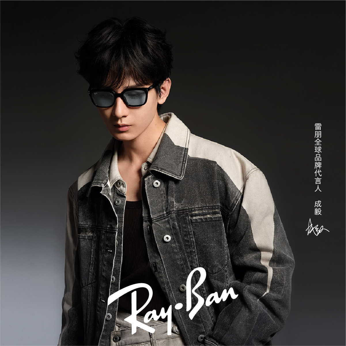 Ray Ban l 雙槓粗邊方框太陽眼鏡 透灰綠/銀