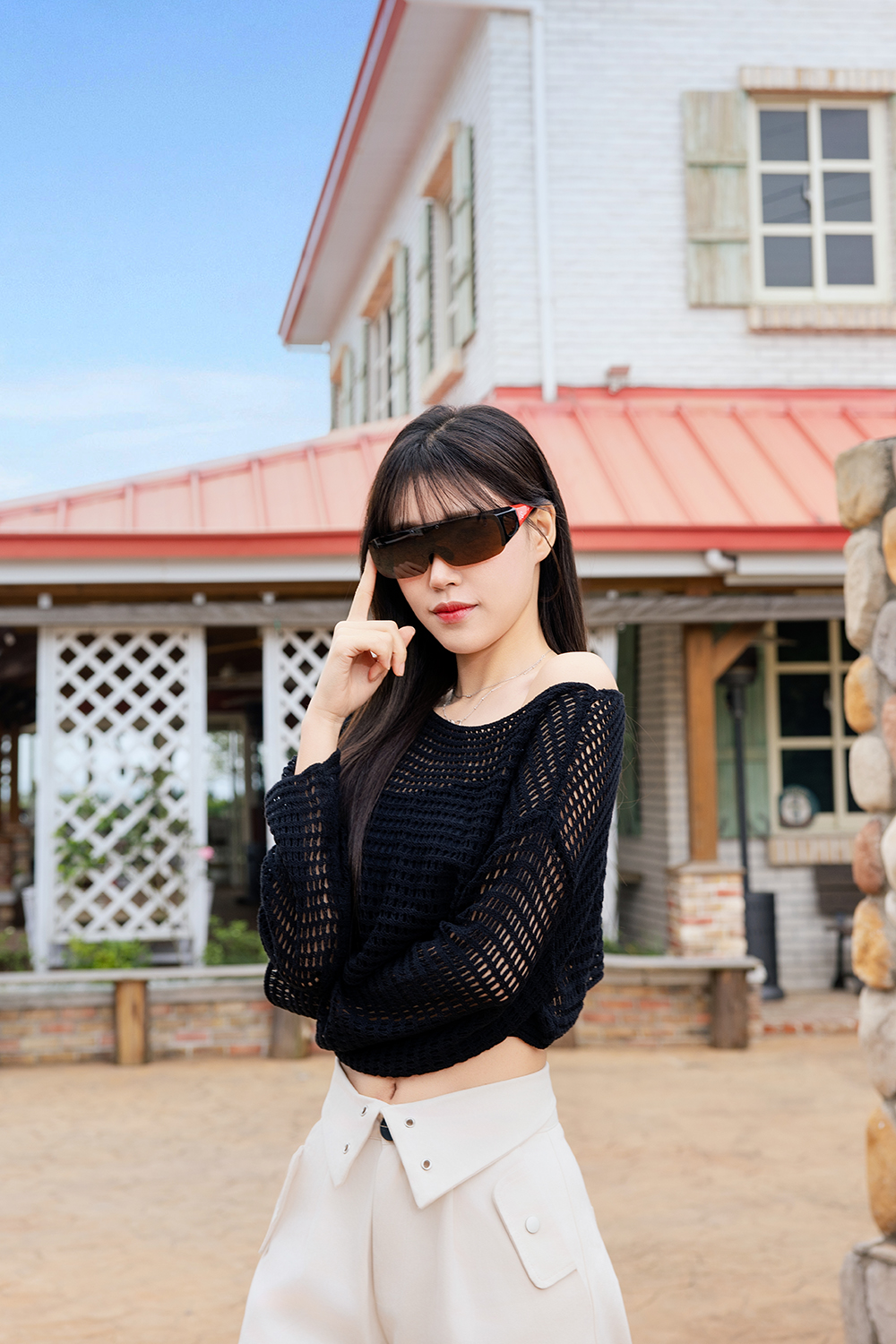 SUPER IDOL | 套鏡 | 上翻式長方框太陽眼鏡 | 熱情黑x紅