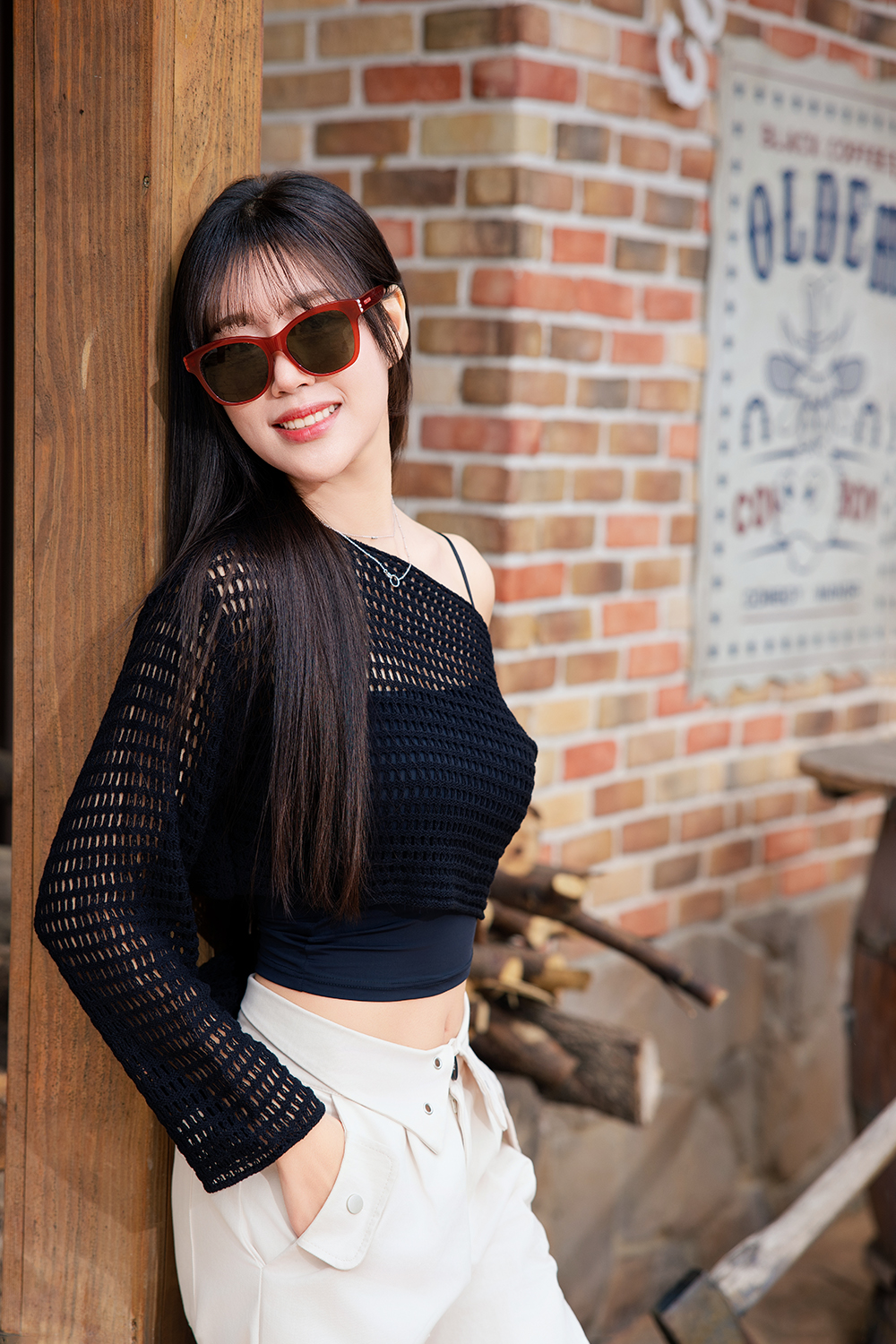 SUPER IDOL | 小香風珍珠多邊框太陽眼鏡 |  珊瑚紅