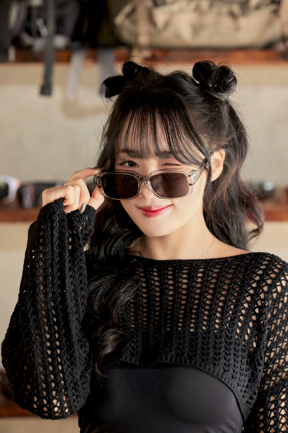 SUPER IDOL | 套鏡 | 復古粗黑長方框太陽眼鏡 | 仿舊灰