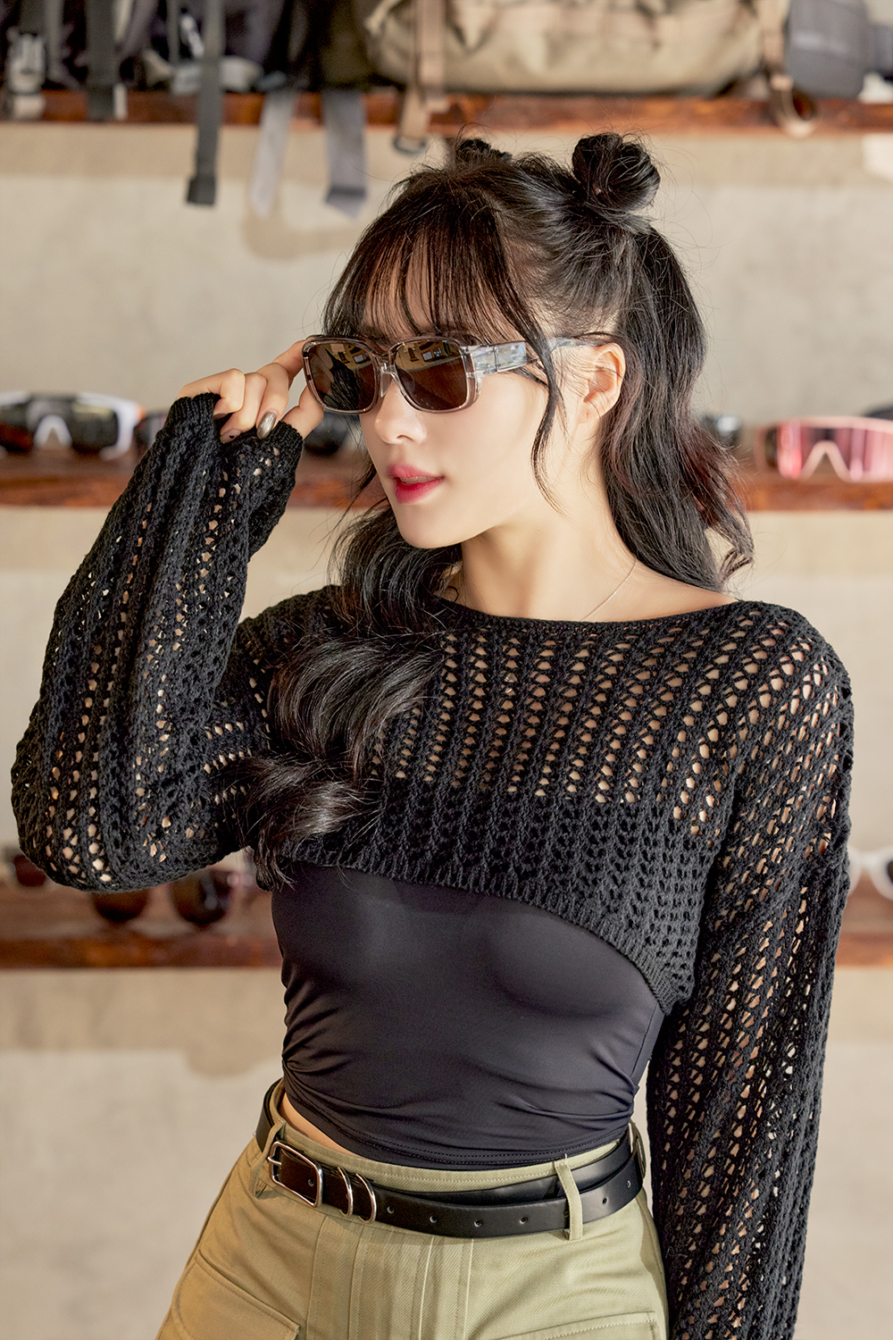 SUPER IDOL | 套鏡 | 復古粗黑長方框太陽眼鏡 | 仿舊灰