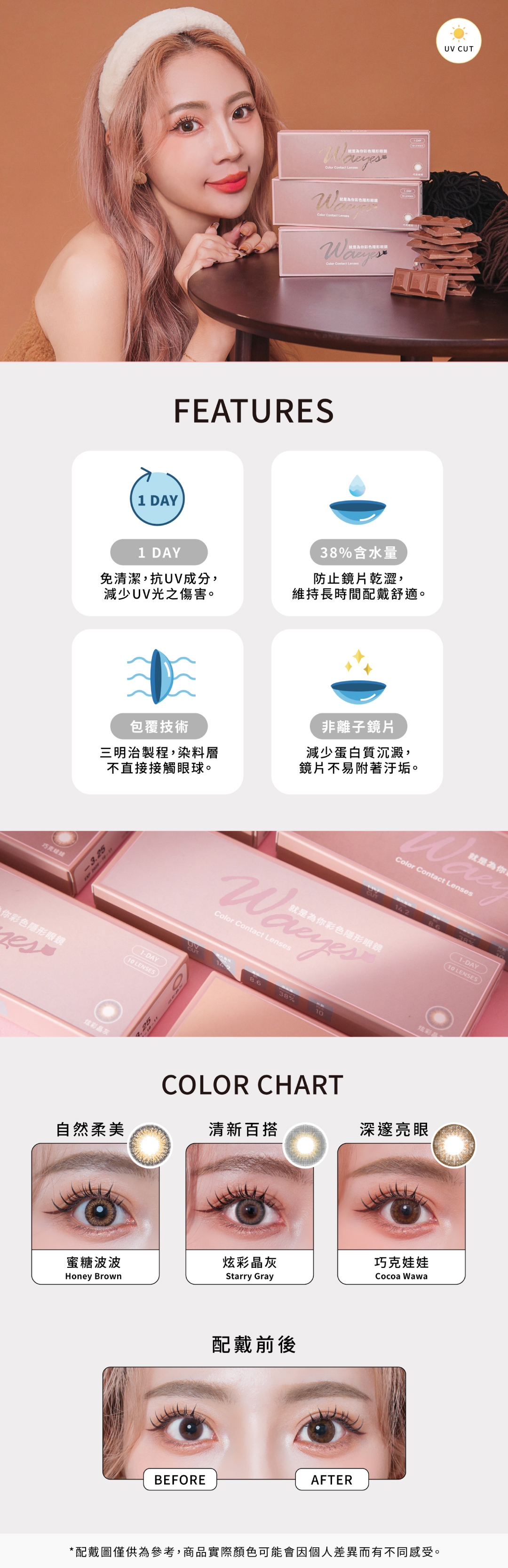 就是為你彩色隱形眼鏡(日拋-蜜糖波波/10片裝)⁣