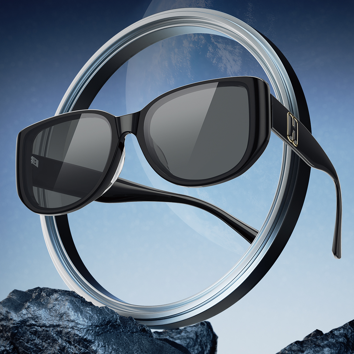 Helen Keller 俐落面大方框太陽眼鏡 月光黑