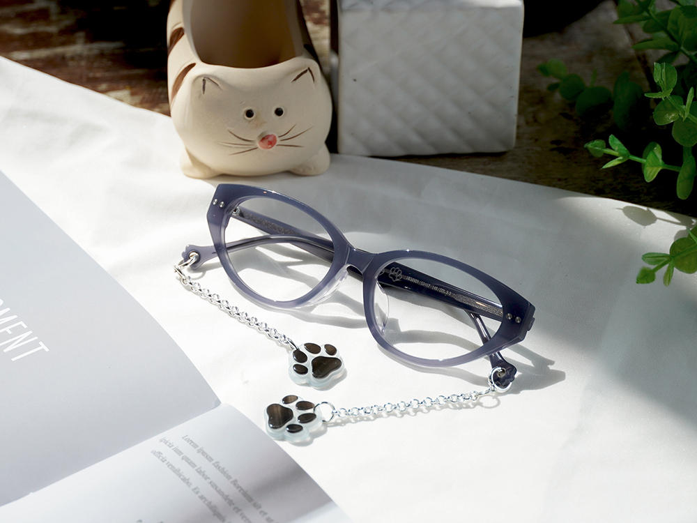 K-DESIGN動物聯萌 | 浮光貓語掛飾 貓眼框眼鏡 | 晨霧藍