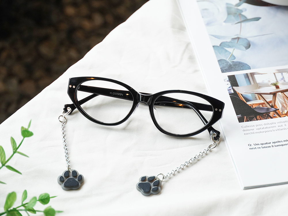 K-DESIGN動物聯萌 | 浮光貓語掛飾 貓眼框眼鏡 | 極致黑