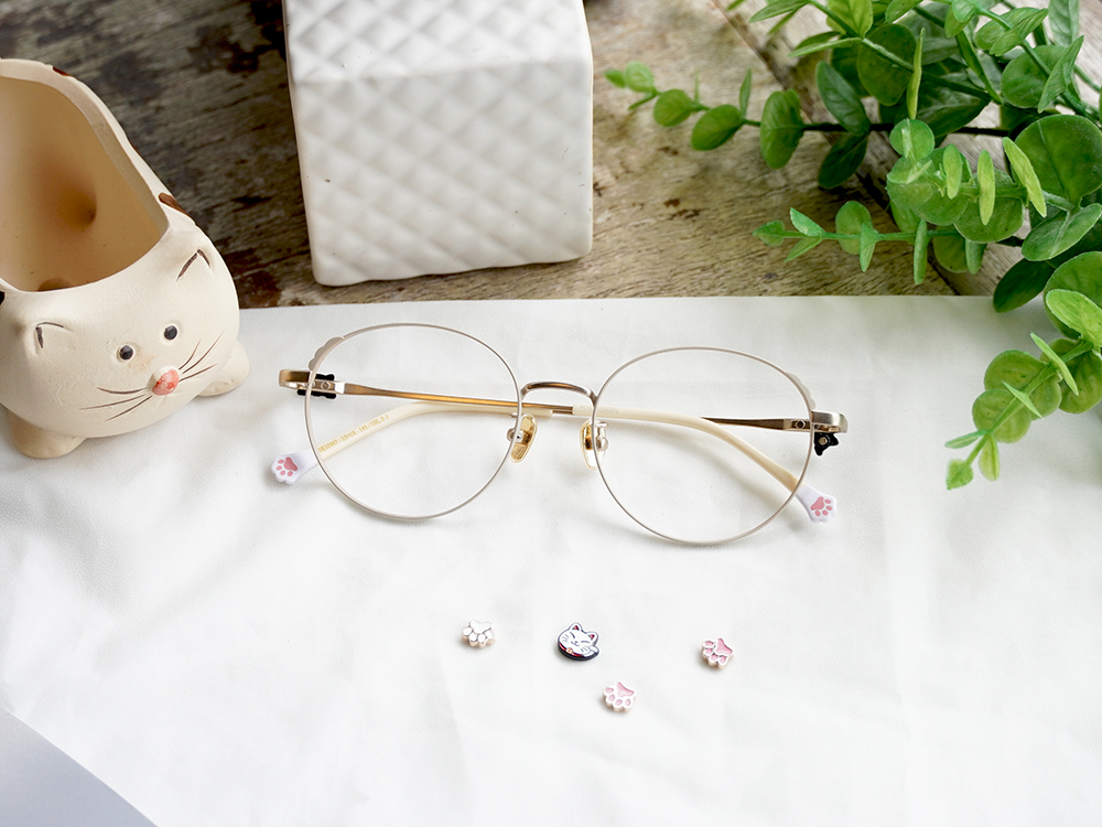 K-DESIGN動物聯萌 | 喵嗚小配飾 圓框眼鏡 | 奶油黃