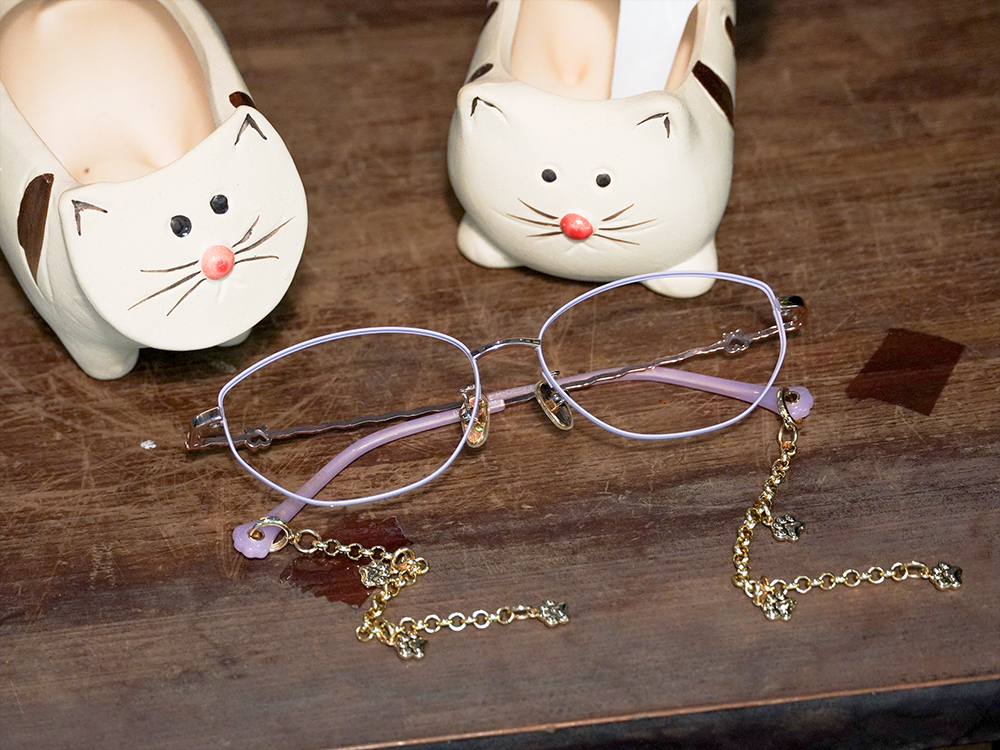 K-DESIGN動物聯萌 | 星爍貓掌掛飾 橢圓框眼鏡 | 星紗紫