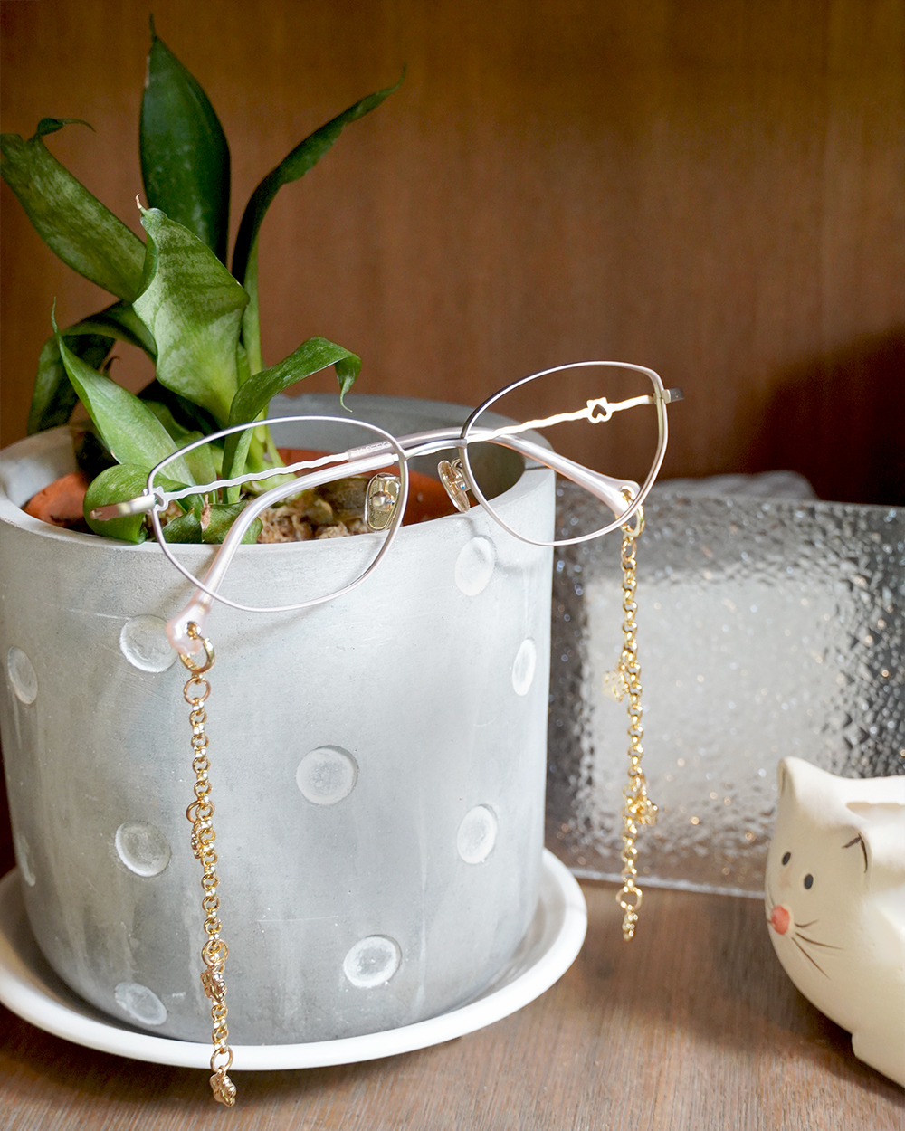 K-DESIGN動物聯萌 | 星爍貓掌掛飾 橢圓框眼鏡 | 香檳金