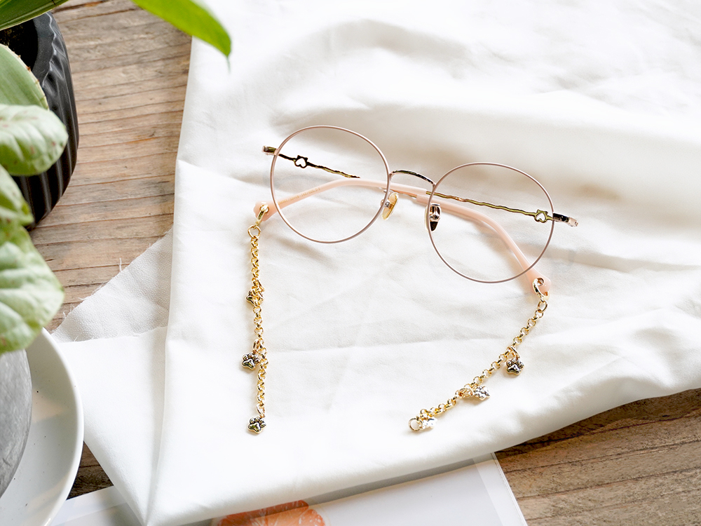 K-DESIGN動物聯萌 | 星月貓掌掛飾 圓框眼鏡 | 柔美粉