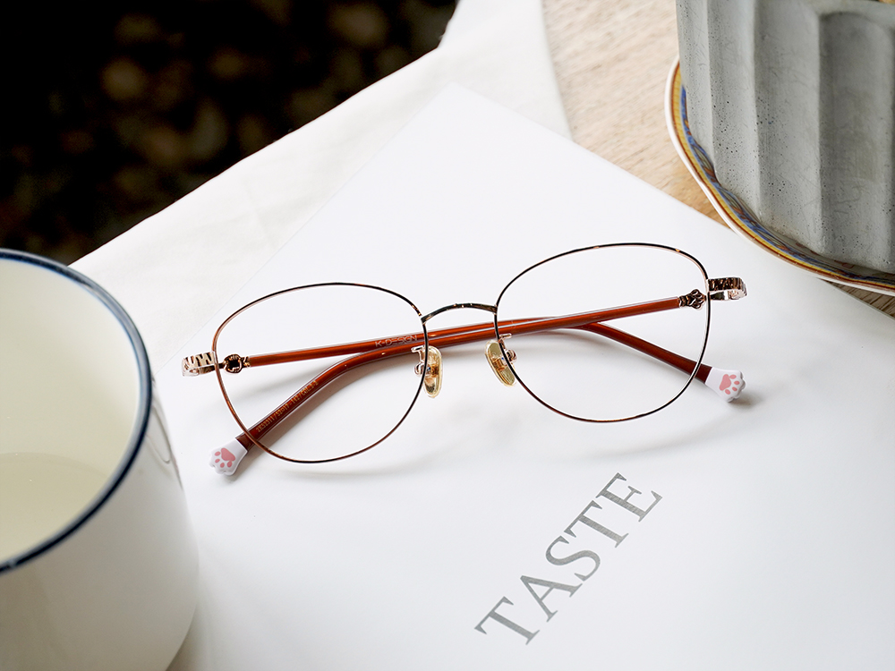 K-DESIGN動物聯萌 | 小貓愛吃魚 多邊框眼鏡 | 紅棕X金