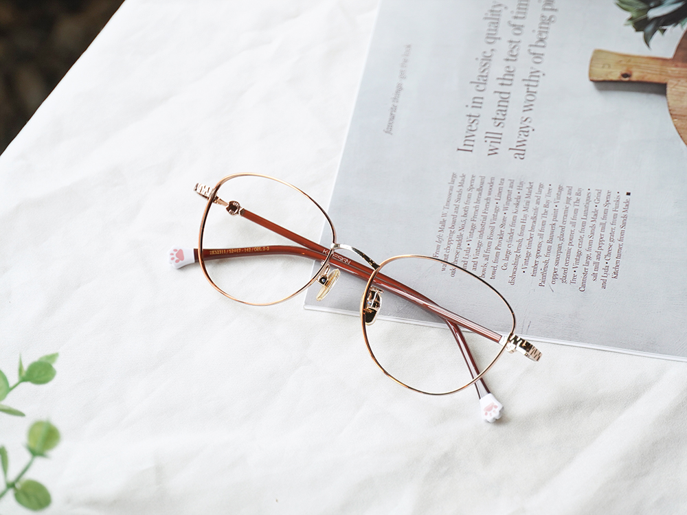 K-DESIGN動物聯萌 | 小貓愛吃魚 多邊框眼鏡 | 紅棕X金