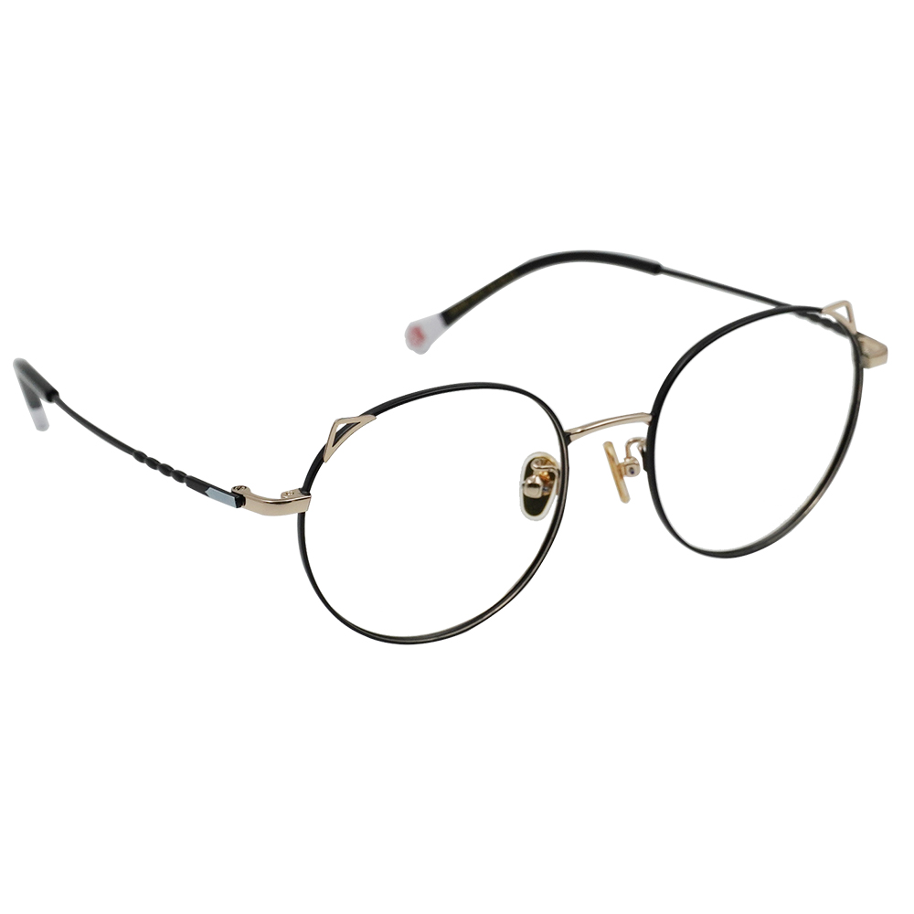 K-DESIGN動物聯萌 | 萌Q貓耳 圓框眼鏡 | 黑燦金