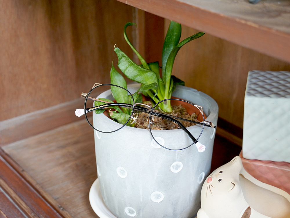 K-DESIGN動物聯萌 | 萌Q貓耳 圓框眼鏡 | 黑燦金