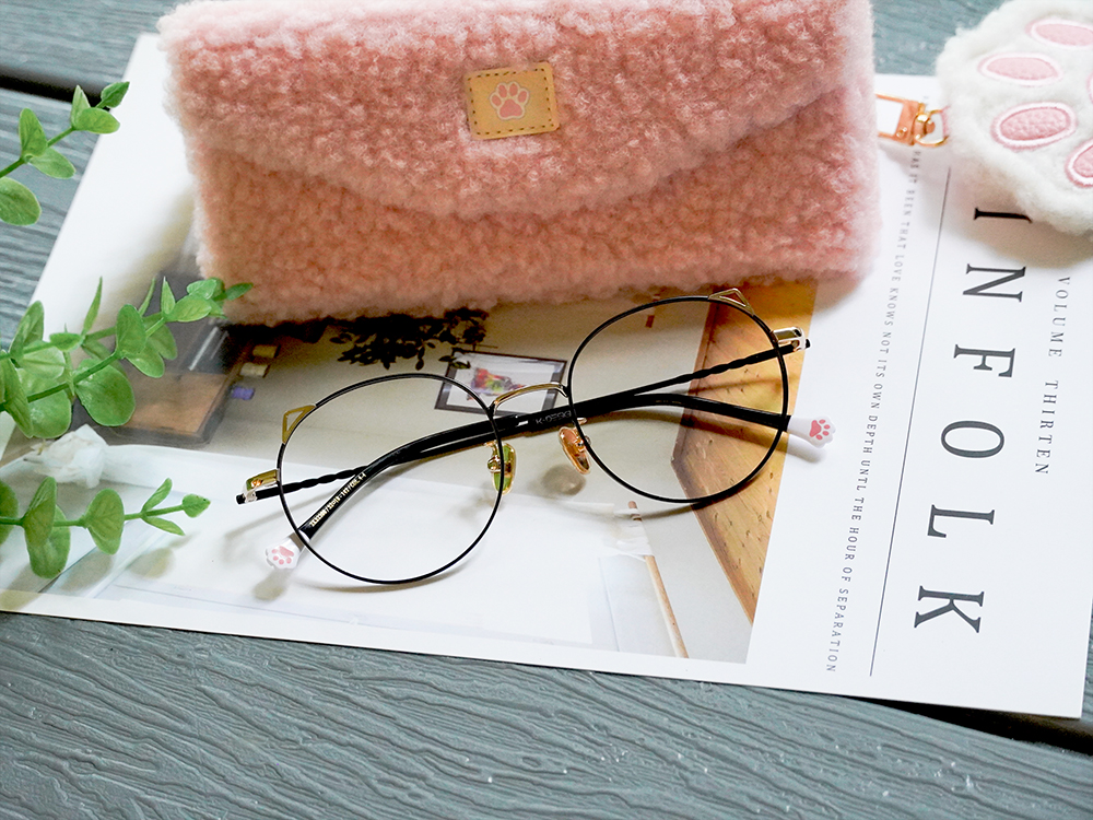 K-DESIGN動物聯萌 | 萌Q貓耳 圓框眼鏡 | 黑燦金