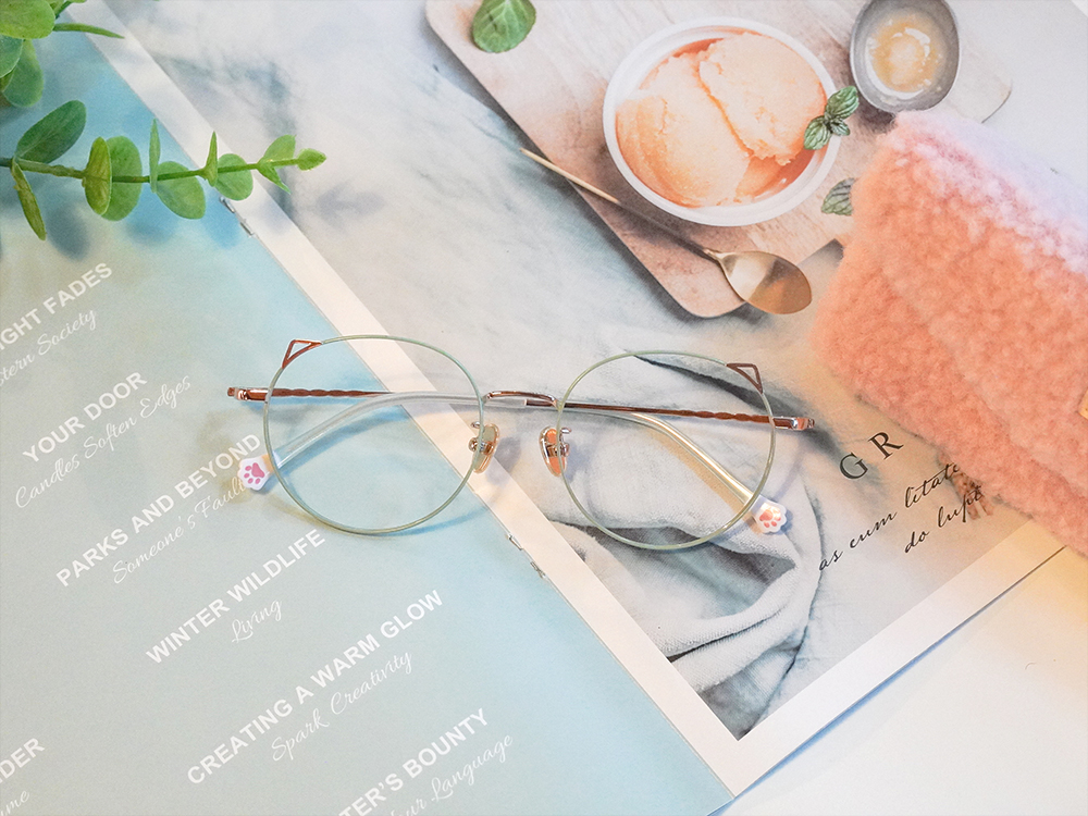 K-DESIGN動物聯萌 | 萌Q貓耳 圓框眼鏡 | 春芽綠